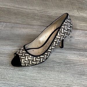 Caparros open toe sparkle black white and gold heels size 6